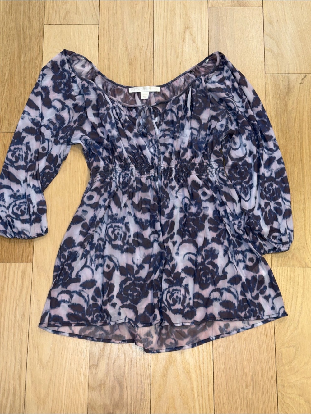Boston Proper Women's Floral Smocked Waist Tunic Blouse Size Small